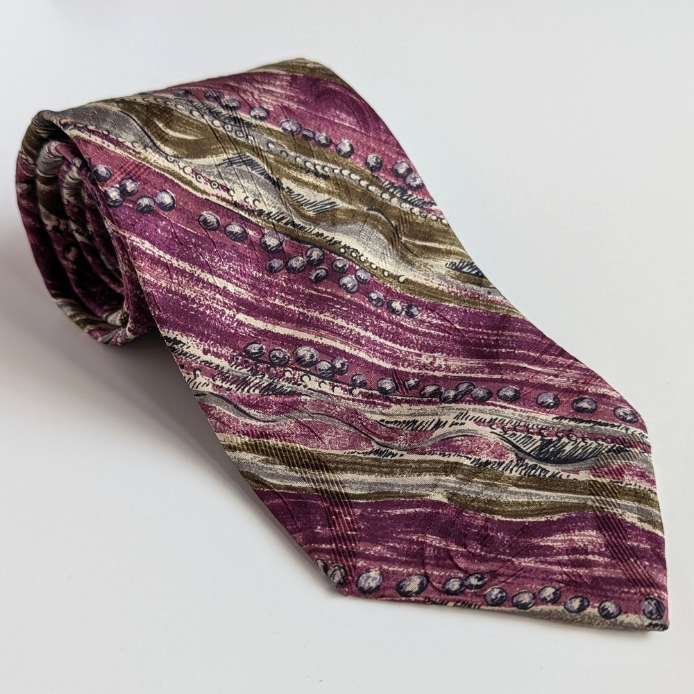 Gianfranco Ruffini Mens Silk Tie Plum Olive Green Abstract Geometric Made in USA